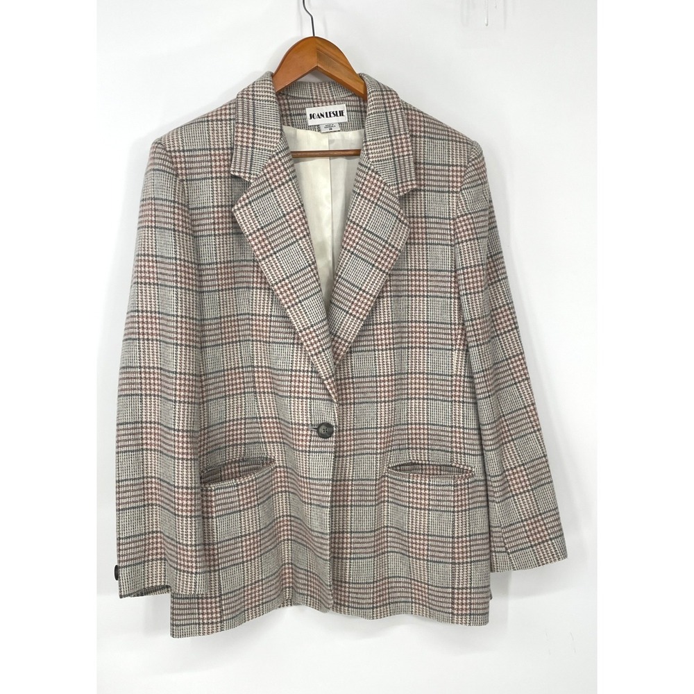 Vintage Joan Leslie‎ Women Y2K Blazer 16 Jacket Multi Plaid Wool Blend Academia